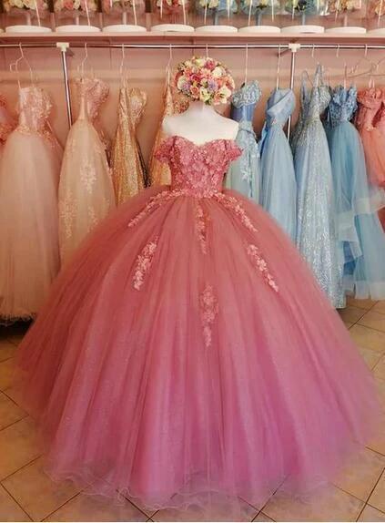 Ball Gown Dusty Pink Lace Prom Dresses Long Sweet 16 Dress Y683 by simplepromdress