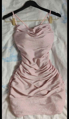 Glitter Pink Dress Sexy Club Dress Pink Mini Homecoming Dress Y680