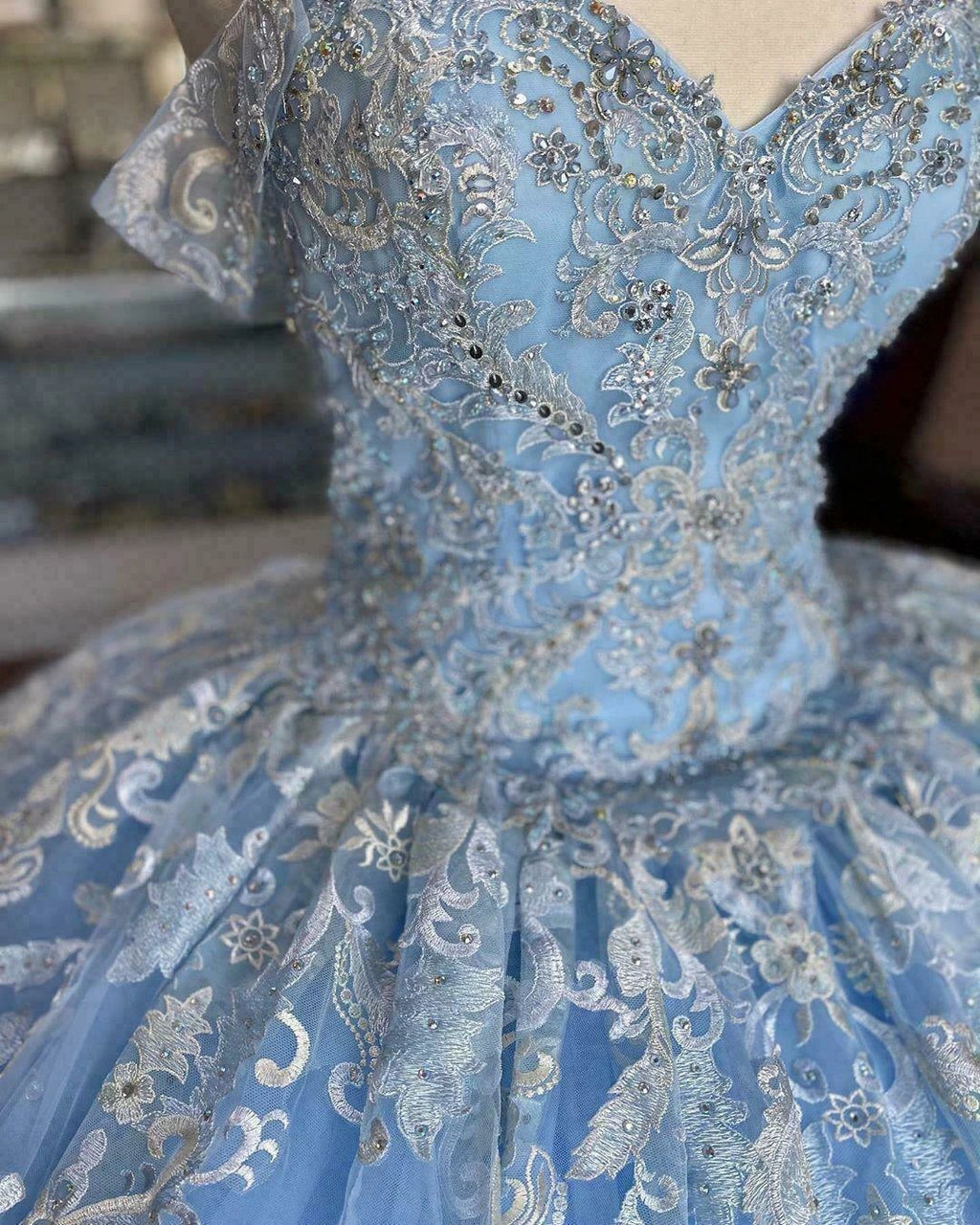 Winter Wonderland Blue Ball Gown Quinceanera Dress Blue Tulle Lace Ball Gown Y674 by simplepromdress
