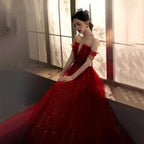 Red tulle sequins long prom dress red evening gown Y1179 by simplepromdress