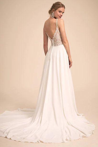 Simple V Neck Spaghetti Straps Chiffon A Line Wedding Dress With Lace Back Bridal Gown 2025 by NumberSea OFFICIAL STORE