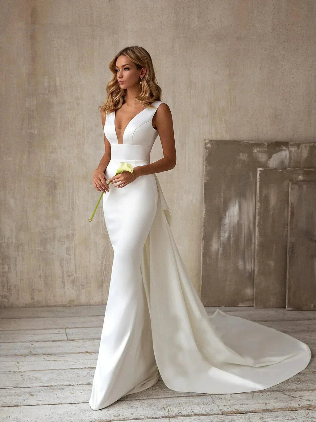 Simple Elegant Satin Mermaid Wedding Dress Detachable Bowknot Overskirt 2025 Bow Bridal GownPlus Size by NumberSea OFFICIAL STORE