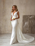 Simple Elegant Satin Mermaid Wedding Dress Detachable Bowknot Overskirt 2025 Bow Bridal GownPlus Size by NumberSea OFFICIAL STORE