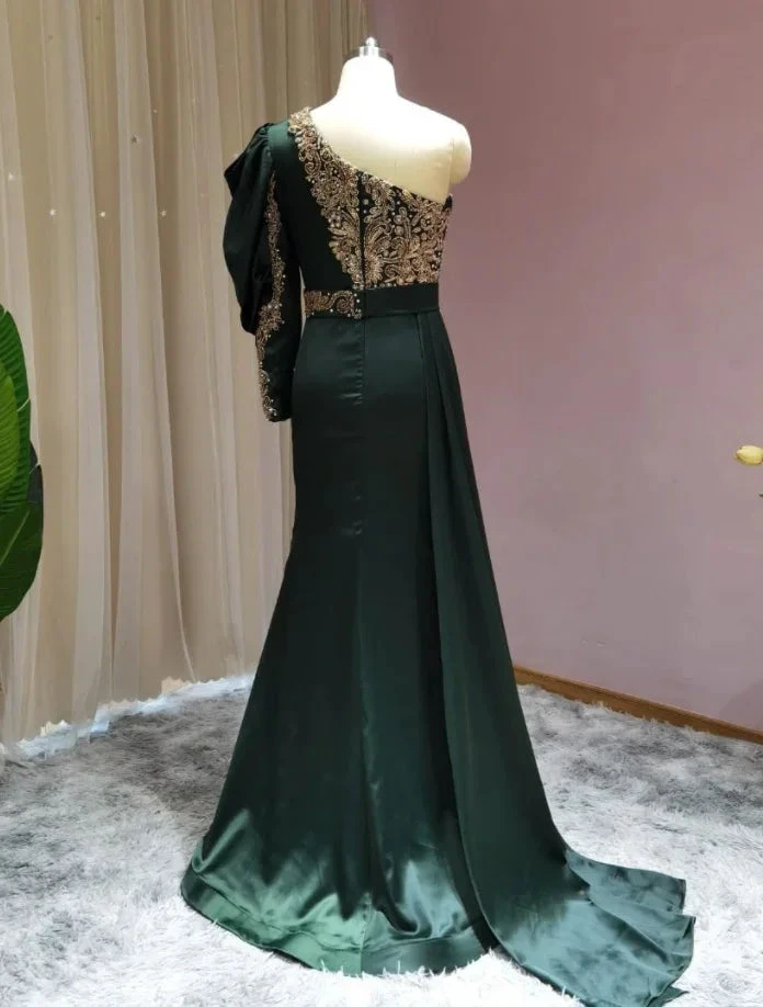 Prom dresses dark green | Evening dresses long with sleeves by misshow.com