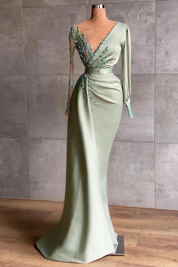 Prom dresses long mint green Evening dresses with sleeves by misshow.com