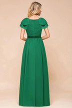 Puff Sleeve Floor Length Bridesmaid Dress A-line Wedding Guest Dress by misshow.com