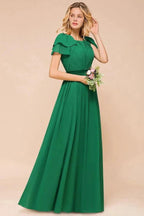 Puff Sleeve Floor Length Bridesmaid Dress A-line Wedding Guest Dress by misshow.com