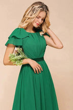 Puff Sleeve Floor Length Bridesmaid Dress A-line Wedding Guest Dress by misshow.com
