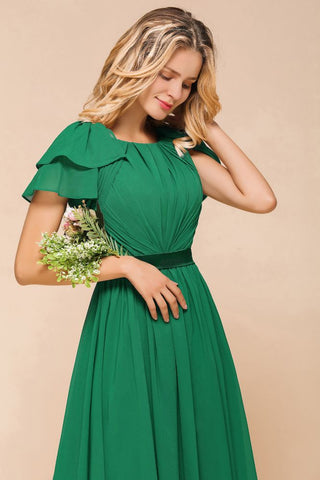 Vestido de dama de honor con mangas abullonadas y largo hasta el suelo, corte A, para invitada de boda