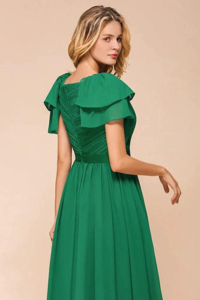 Puff Sleeve Floor Length Bridesmaid Dress A-line Wedding Guest Dress by misshow.com