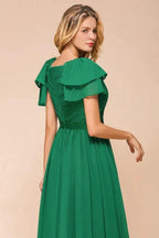 Puff Sleeve Floor Length Bridesmaid Dress A-line Wedding Guest Dress by misshow.com