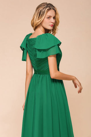 Vestido de dama de honor con mangas abullonadas y largo hasta el suelo, corte A, para invitada de boda