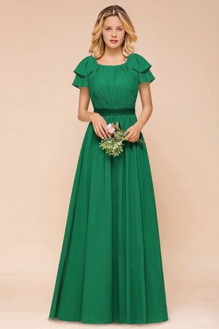 Vestido de dama de honor con mangas abullonadas y largo hasta el suelo, corte A, para invitada de boda