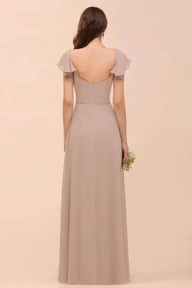 Puff Sleeve Khaki Bridesmaid Dress Side Spolit Maid of honor dress by misshow.com
