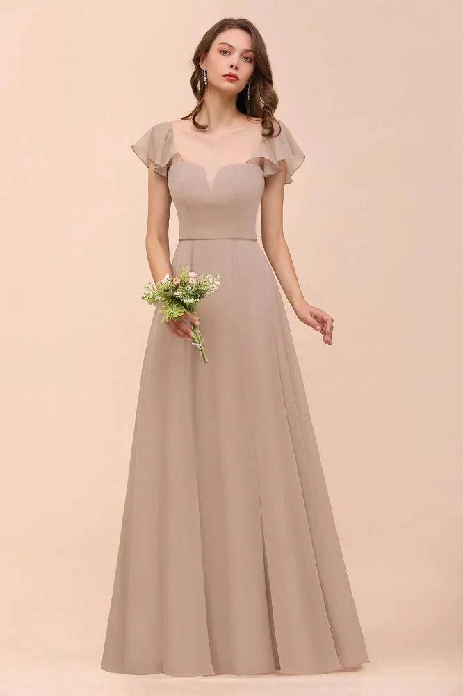 Puff Sleeve Khaki Bridesmaid Dress Side Spolit Maid of honor dress by misshow.com