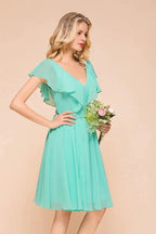 Puffy Knee Length Bridesmaid Dress Chiffon V-Neck Casual Short Dress by misshow.com