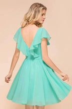 Puffy Knee Length Bridesmaid Dress Chiffon V-Neck Casual Short Dress by misshow.com