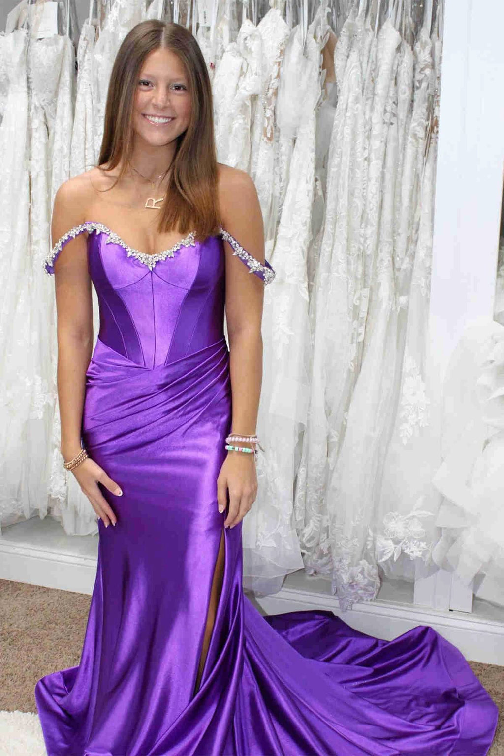 Bellamy | Mermaid V Neck Red Satin Slit Prom Dress with Beading by KissProm