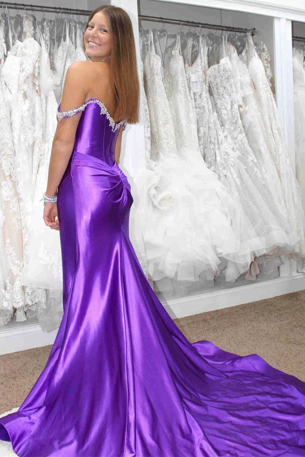 Bellamy | Mermaid V Neck Red Satin Slit Prom Dress with Beading by KissProm