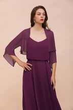 Purple Bridesmaid Dress with Wraps Spaghetti Straps Floor Length Casual Dress by misshow.com