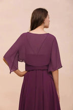 Purple Bridesmaid Dress with Wraps Spaghetti Straps Floor Length Casual Dress by misshow.com