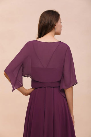 Vestido morado de dama de honor con tirantes finos, largo hasta el suelo, informal