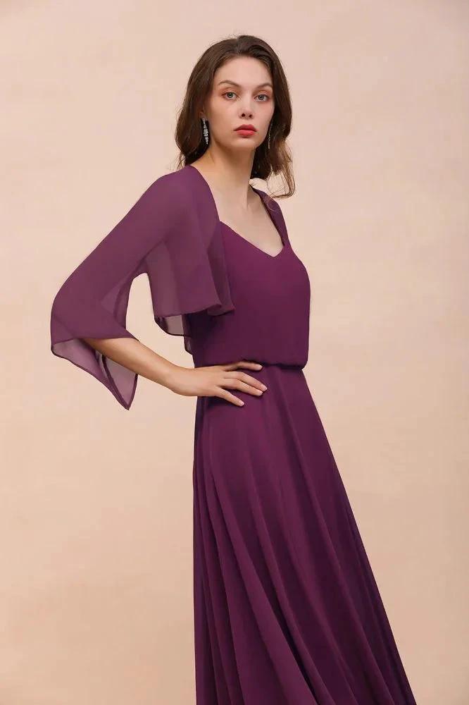 Purple Bridesmaid Dress with Wraps Spaghetti Straps Floor Length Casual Dress by misshow.com