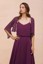 Purple Bridesmaid Dress with Wraps Spaghetti Straps Floor Length Casual Dress by misshow.com