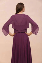 Purple Bridesmaid Dress with Wraps Spaghetti Straps Floor Length Casual Dress by misshow.com