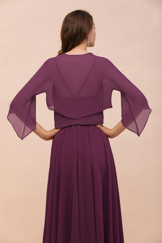 Vestido morado de dama de honor con tirantes finos, largo hasta el suelo, informal