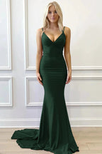Purple V-Neck Lace-Up Mermaid Long Formal Dress by Kissprom