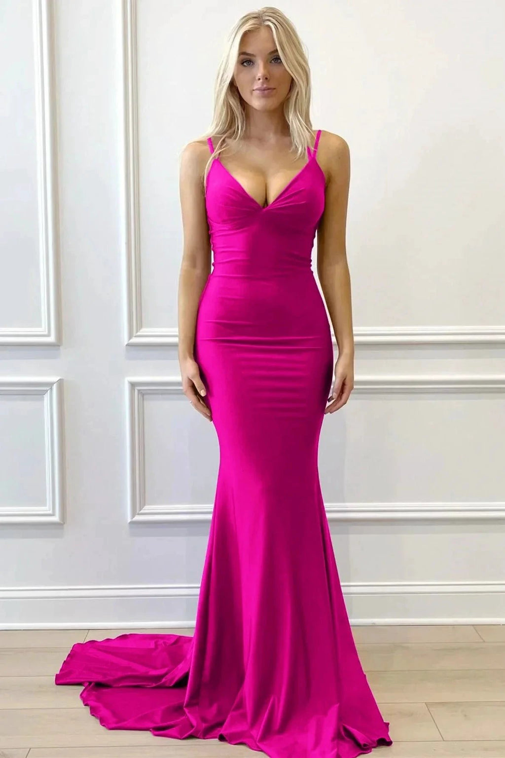 Purple V-Neck Lace-Up Mermaid Long Formal Dress by Kissprom