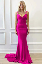 Purple V-Neck Lace-Up Mermaid Long Formal Dress by Kissprom