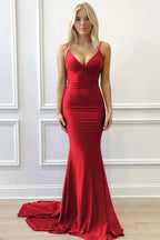 Purple V-Neck Lace-Up Mermaid Long Formal Dress by Kissprom