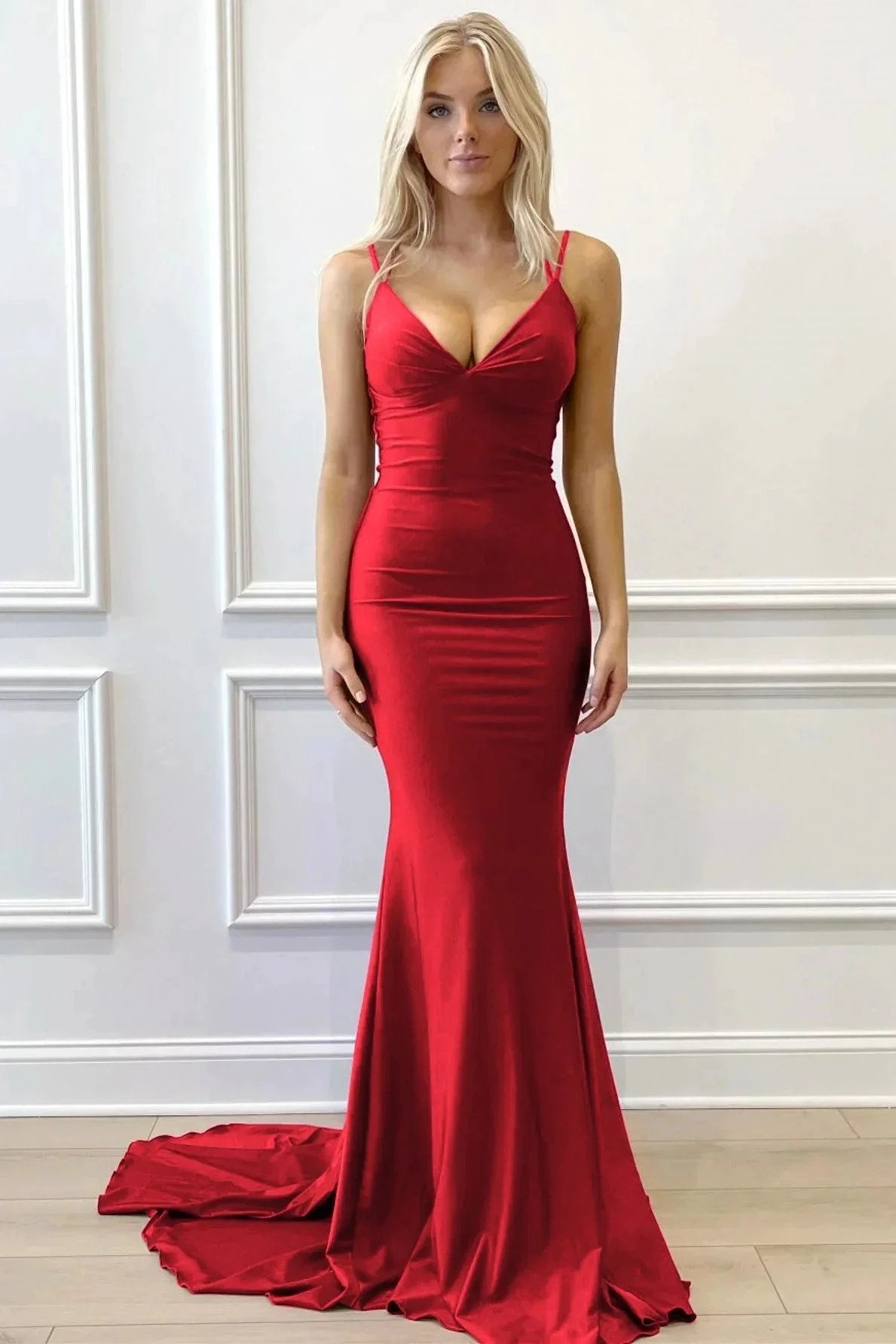 Purple V-Neck Lace-Up Mermaid Long Formal Dress by Kissprom
