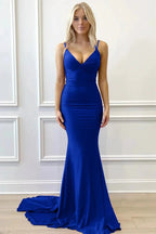 Purple V-Neck Lace-Up Mermaid Long Formal Dress by Kissprom
