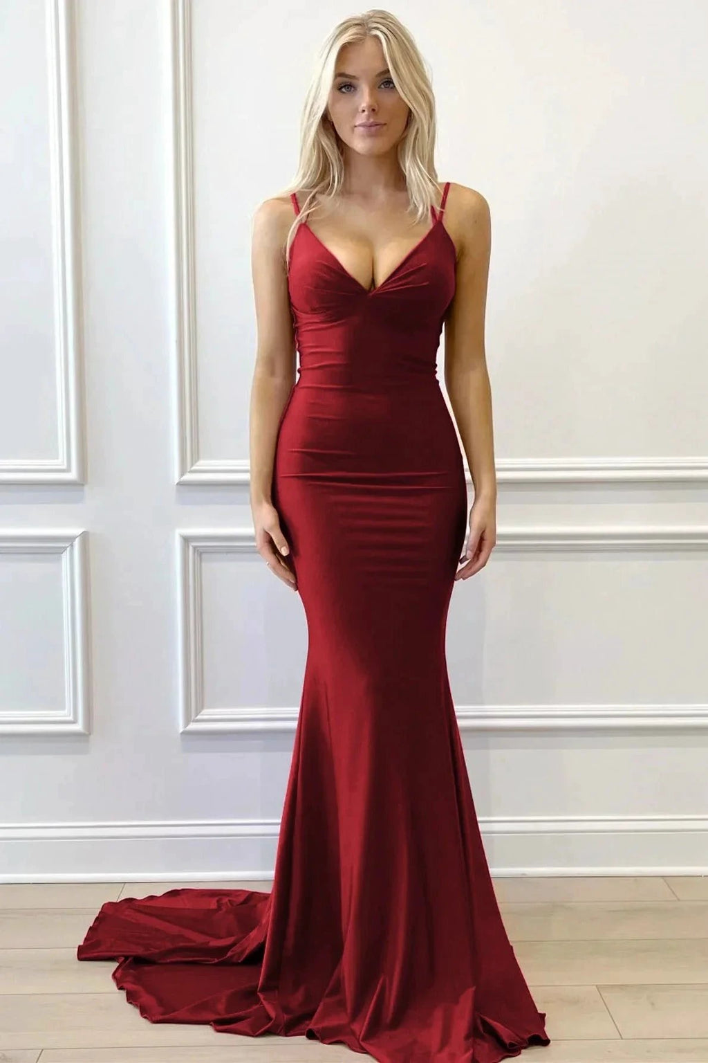 Purple V-Neck Lace-Up Mermaid Long Formal Dress by Kissprom