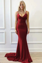 Purple V-Neck Lace-Up Mermaid Long Formal Dress by Kissprom
