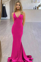 Quaylee | Yellow Mermaid V-Neck Satin Prom Dresses With Tail Evening Dress by KissProm