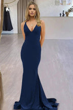 Quaylee | Yellow Mermaid V-Neck Satin Prom Dresses With Tail Evening Dress by KissProm