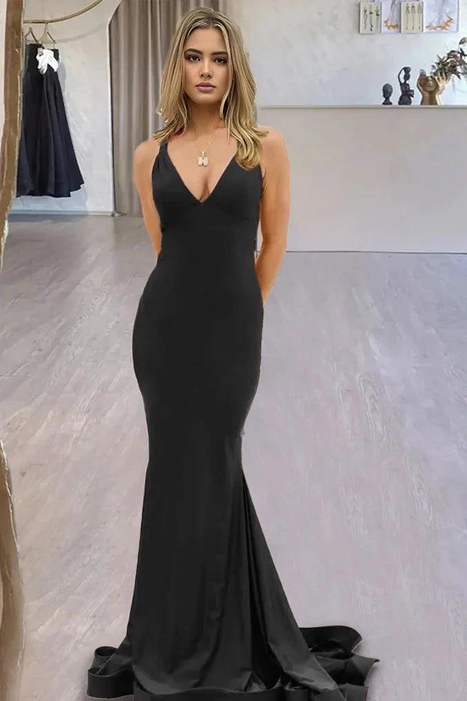 Quaylee | Yellow Mermaid V-Neck Satin Prom Dresses With Tail Evening Dress by KissProm