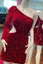 Purple Sequin One-Sleeve Cutout Short Homecoming Dress by KissProm