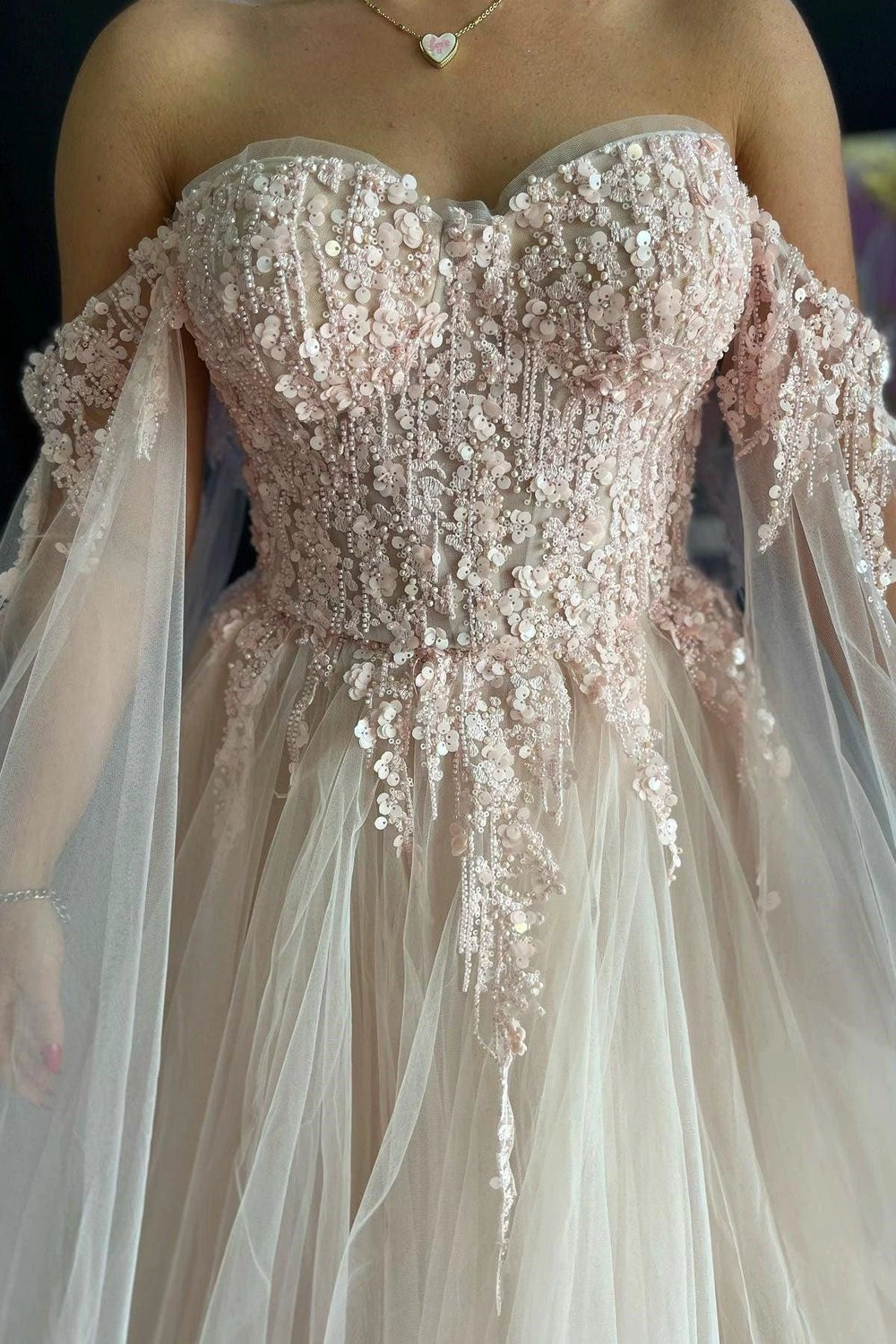Ralap | Blush Pink 3D Floral Lace Off-the-Shoulder Ball Gown by KissProm