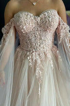 Ralap | Blush Pink 3D Floral Lace Off-the-Shoulder Ball Gown by KissProm