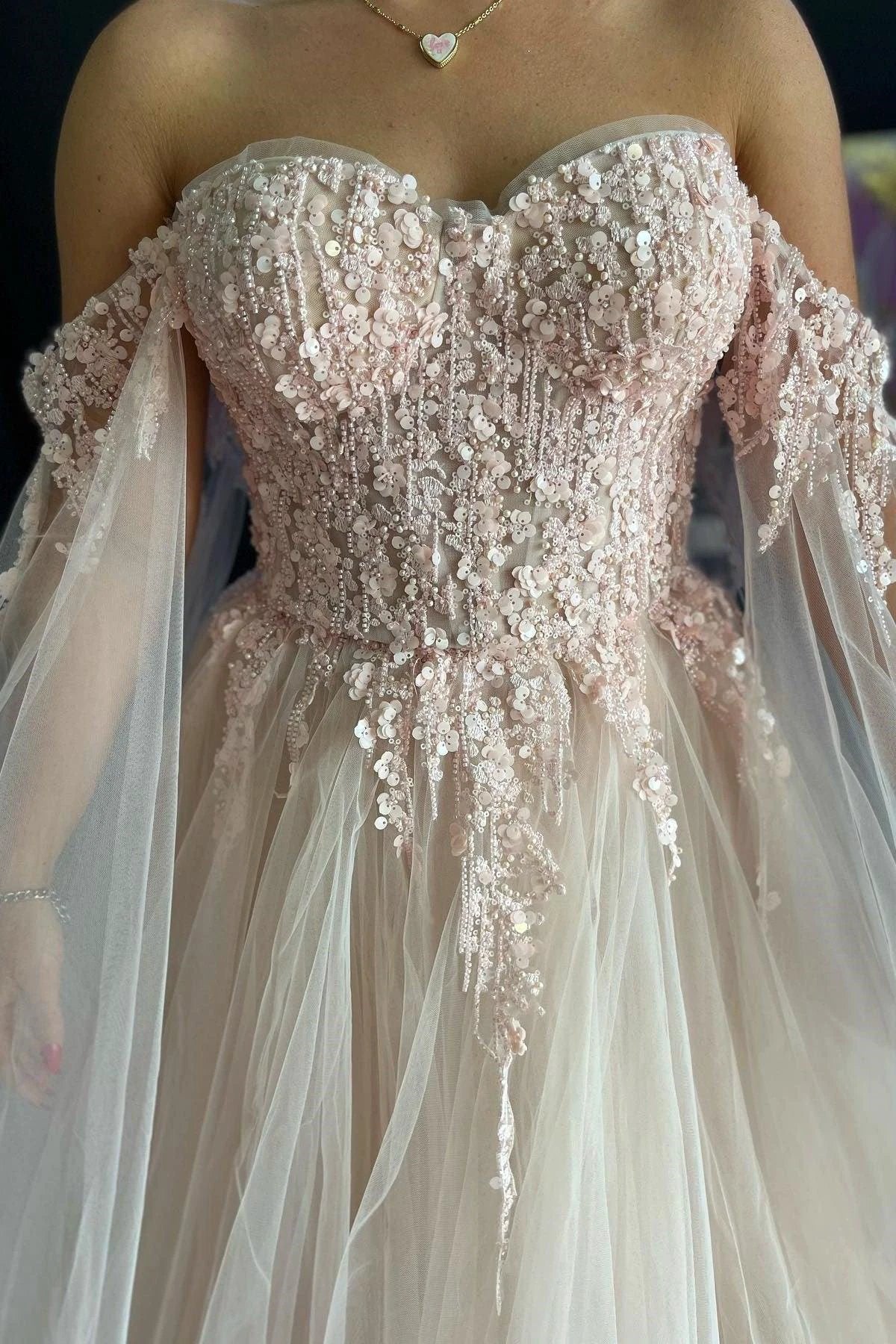 Ralap | Blush Pink 3D Floral Lace Off-the-Shoulder Ball Gown by KissProm