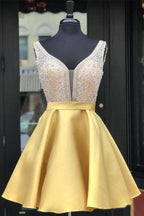 Red Beaded Satin Homecoming Dresses with Pocket Short Prom Dresses PD290 by pgmdress
