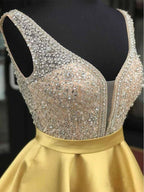 Red Beaded Satin Homecoming Dresses with Pocket Short Prom Dresses PD290 by pgmdress