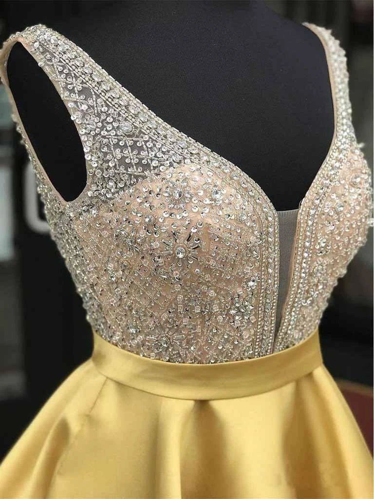 Red Beaded Satin Homecoming Dresses with Pocket Short Prom Dresses PD290 by pgmdress