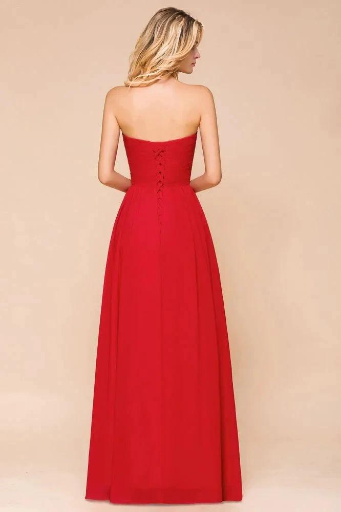 Red Charming Strapless Appliques Evening Maxi Dress Wedding Party Dress by misshow.com