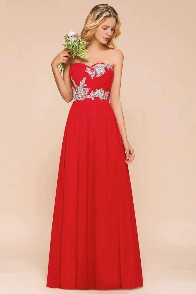 Red Charming Strapless Appliques Evening Maxi Dress Wedding Party Dress by misshow.com
